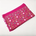 Detailed embroidery view of magenta cashmere-feel scarf with intricate floral patterns - Rose Red 450g