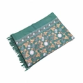 Detail of green pashmina shawl with golden floral embroidery and fringed tassels - Light Green 450g
