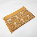 Close-up of yellow pashmina shawl with intricate floral embroidery and knotted fringes - Yellow 450g