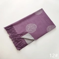 Purple camellia jacquard scarf with silver tree patterns and elegant fringe trim - Tree Pattern #12
