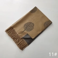 Dual-sided cashmere-like shawl in khaki and grey with tree pattern and tassels - Tree Pattern #11