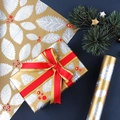 Christmas wrapping paper set in gold with silver holly and red berry prints - Gold Leaf