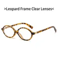 Oval leopard print sunglasses with clear lenses and golden rivet detail - Tortoise Frame Clear Lens