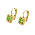 Macro shot of gold square earrings with faceted green zirconia in a French vintage style - Olive (HE45446D7A0)