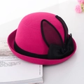 Rose red wool felt dome hat with black mesh rabbit ears and stylish bow accent - Light Purple