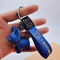 Blue French bulldog keychain with matching blue wrist strap and gold stud details - Sapphire Blue