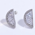 Detail of silver fan-shaped stud earrings with geometric clear cubic zirconia crystals - Silver Pineapple Style With White Stone (VE1573)