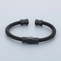 Black twisted cable cuff bracelet with hexagonal center detail and cylindrical ends - Style A Hexagon Decoration / Black