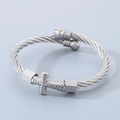 Silver twisted cable wire bangle with cross charm and open cuff design for women - Silver (KB149478-KLHQ)