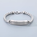 Men's silver stainless steel box chain bracelet with brushed rectangle metal plate - Steel Color (KB167900-KLHQ)