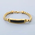 Men's gold-tone stainless steel box chain bracelet with black rectangular centerpiece - Gold with Black Plate (KB167902-KLHQ)