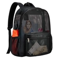 High-capacity black mesh backpack with multiple pockets showing internal items - Below 20L / Black