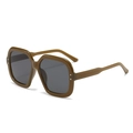 Chic olive green square oversized sunglasses with silver rivets for women's outdoor wear - Coffee Frame Black Grey Lenses