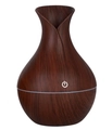 Ultrasonic humidifier in dark wood grain vase design with LED light and power touch button - USB Powered / Dark Wood Grain
