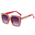 Chic red square oversized cat eye sunglasses with rhinestones and gradient purple lenses - Red Frame Smoky Grey Lens