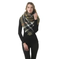 Olive green and orange plaid oversized cashmere-feel scarf with fringes for autumn and winter - B72 Olive Green Mixed Plaid