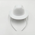 Detail view of the white felt mini cowboy hat headband for party decoration and festive fun - Denim / White