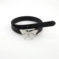 Y2K style black leather belt for women featuring a vintage silver butterfly metal buckle - Black (Silver Butterfly Buckle)