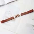 Ceinture élastique marron pour femme avec boucle de chaîne dorée élégante sur un magazine - Kaki (Boucle Dorée)