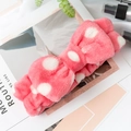 Soft pink plush bow headband with white polka dots for face washing and skincare - Watermelon Red White Polka Dots