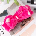 Pink coral fleece headband with white polka dots and large bow for face washing - Rose Red and White Polka Dots