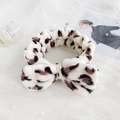 Plush leopard print coral fleece headband with large bow in cream and brown - Creamy White Leopard Print