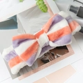 Striped plush headband with bow in purple orange and white colors for skincare - Purple White Watermelon Red Stripes