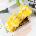 Yellow coral fleece headband with white polka dots and large bow for skincare routine - Yellow and White Polka Dots