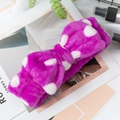 Purple plush coral fleece headband with white polka dots and a decorative bow tie - Dark Purple Polka Dots