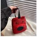 Dettaglio borsa a mano cartone animato rosso con orecchie 3D e manici neri resistenti - Rosso