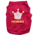 Pink princess pet vest with crown print and gold embroidery for small dogs and cats - XS / Rose Red