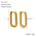 18K gold plated stainless steel square hoop earrings with sparkling rhinestones - 15mm (Gold)