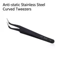 Precision anti-static stainless steel curved tweezers model ESD-15 for nail art and electronics - Stainless Steel / Black Curved Tweezers