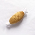 Plush chicken leg pet toy in brown and white with textured soft grid fabric - Double Head Chicken Leg
