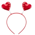 Red heart headband with vibrant dual spring-mounted 3D hearts for Valentine's Day - Red Metallic Heart