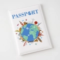 White universal passport cover with colorful world landmark illustrations and blue text - 14×10cm / White