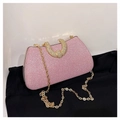 Borsa da sera rosa glitterata con manico in strass dorati e tracolla a catena - Rosa