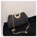 Chic black glitter evening bag with gold horse-bit buckle and chain shoulder strap - Black