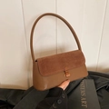 Schicke braune Leder und Wildleder Damen Achseltasche mit Vintage Metall Verschluss - Braun