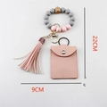 Grey and pink silicone bead bracelet with pink PU leather card holder and tassel - Pink