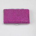 Detailed top view of rose pink double-sided rhinestone cigarette case with metal frame - Rose Red