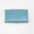 Sky blue rhinestone cigarette case with silver metal frame for women on white background - Lake Blue