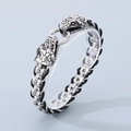 Punk woven bracelet with dual silver snake heads and black textured leather strap - 22cm / Snake Head Style (KB154969-KJX)