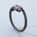 Silver titanium steel twisted cable bracelet with a detailed punk snake head motif - Snake Head (Style A) / Gunmetal