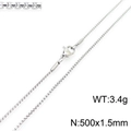 Collana a catena quadrata in acciaio inossidabile 1,5 mm argento 500 mm con moschettone - 1.5mm / 50cm / Color Acciaio