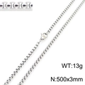 Silver square link stainless steel necklace chain measuring 500x3mm and 13g weight - 500x3mm / Steel
