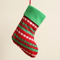 Knitted red and green striped Christmas stocking with 19cm height for holiday decoration - Red Green White Striped Knitted Stocking / 14*19cm