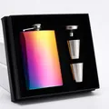 Rainbow stainless steel 8oz hip flask gift set with funnel and two cups in a black box - 6oz Rainbow Set 180ml