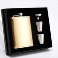 Polished golden stainless steel 8oz flask gift set with cups and funnel in black box - 8oz Rose Gold Set 230ml