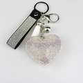 Elegante hartvormige sleutelhanger met AB-strass, zwarte band en witte kwastjes - Wit